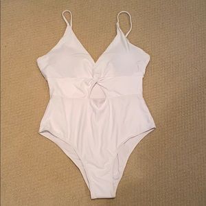 One Piece White Sweetheart Neck Keyhole Swimsuit